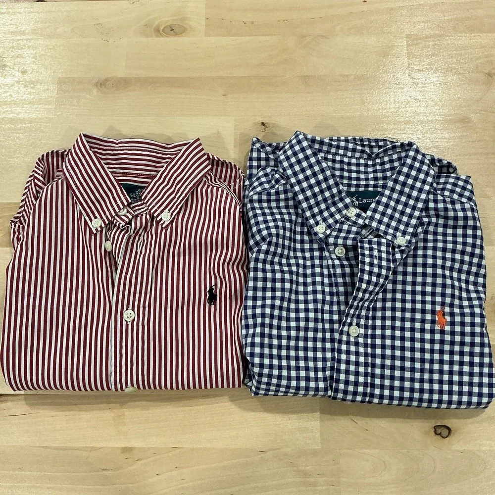 Ralph Lauren Boys Button Down Shirt Lot Of 2 Long Sleeve Sz 4 4T Striped Gingham